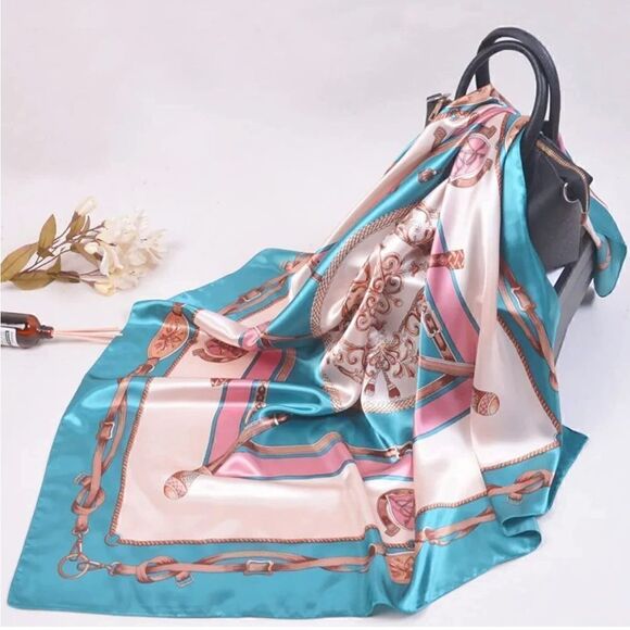 Pink and blue chain Silky Scarf